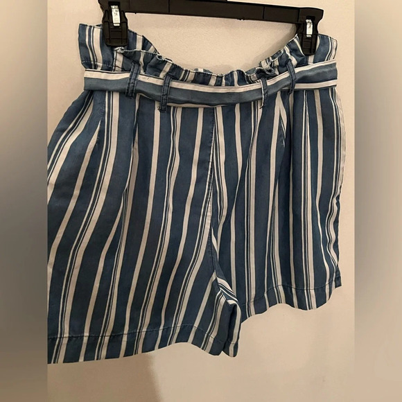 Appraisal Blue and White High Waist Striped Shorts with Belt - Picture 6 of 11